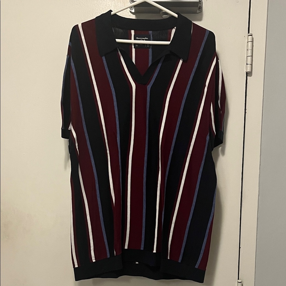 Abercrombie & Fitch Striped Polo Shirt - Black, Red, White, Blue